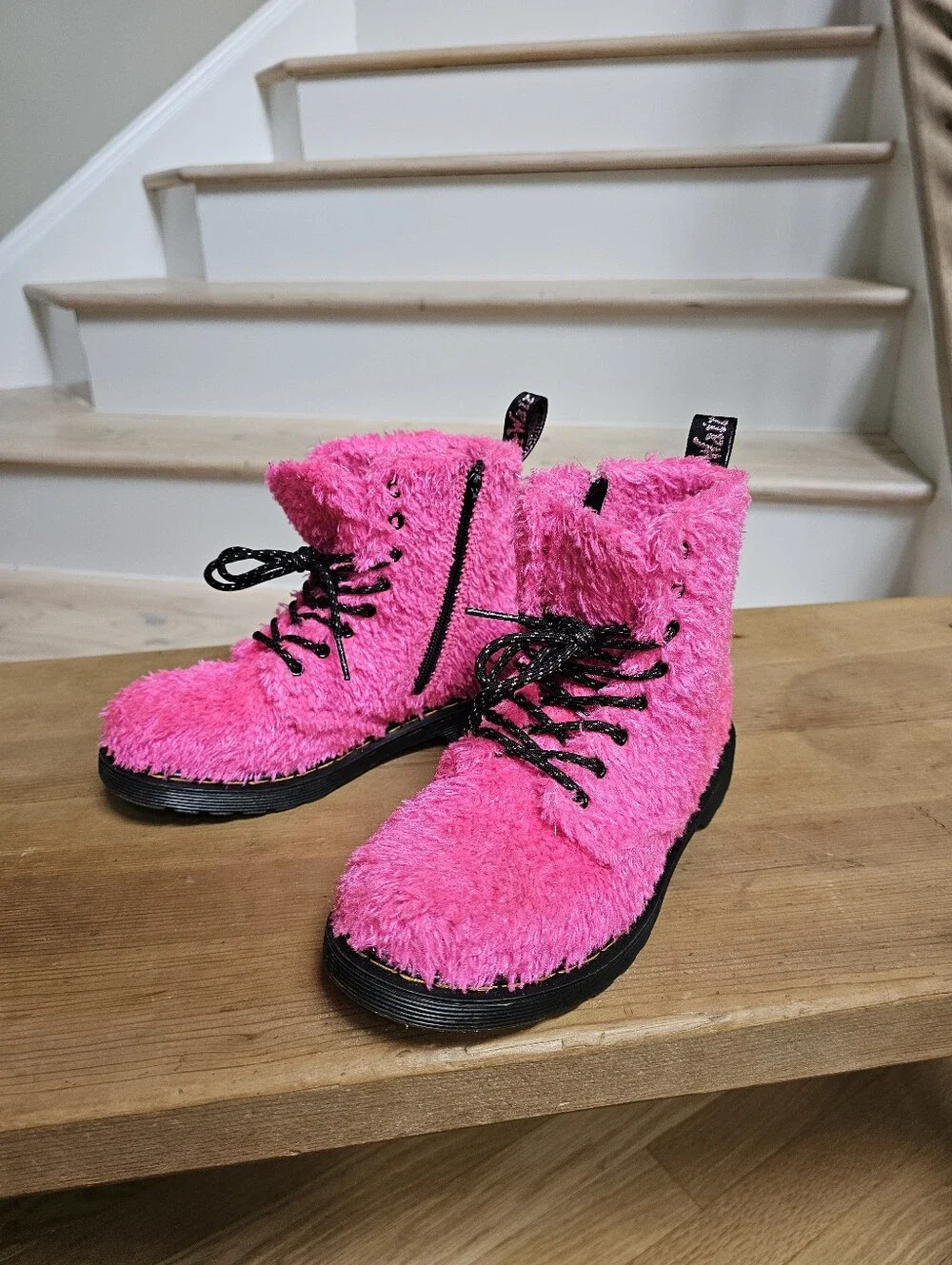 DR. MARTENS 1460 Pascal J Tinsel Fur Boots Kid's Size 3 Clash Pink
